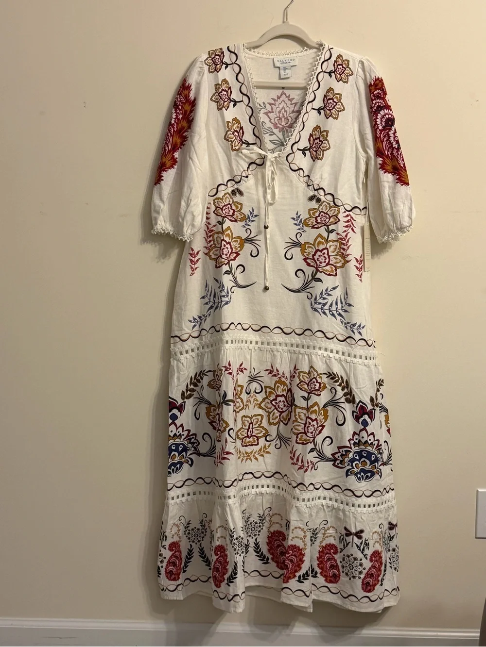 Calypso St. Barth Cream Linen Maxi Dress with Multicolor Floral Embroidery - Picture 3 of 4